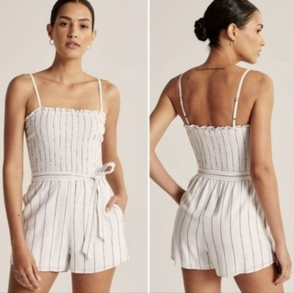 abercrombie & FITCH black linen blend smocked romper xxs - Picture 2 of 13